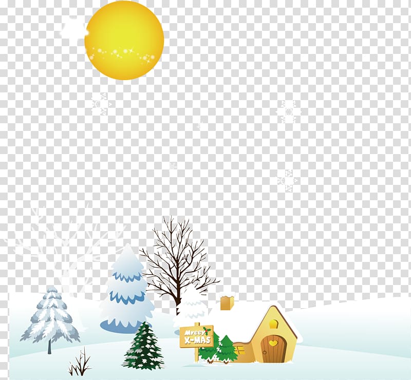 Christmas tree , Beautiful winter snow village Zhuangxue Jing material transparent background PNG clipart