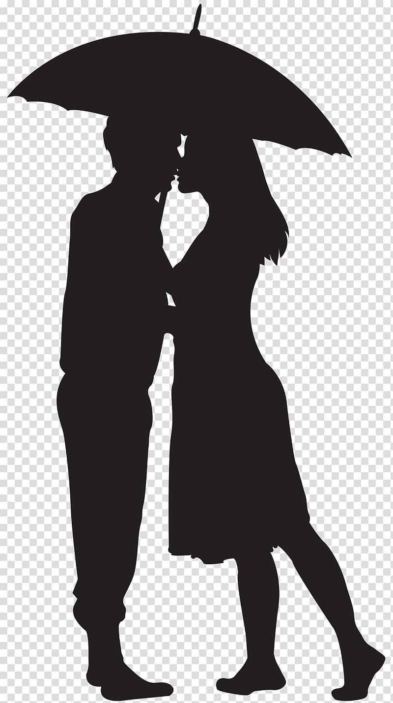 silhouette artwork of couple under umbrella, Silhouette couple, Loving Couple Silhouette transparent background PNG clipart
