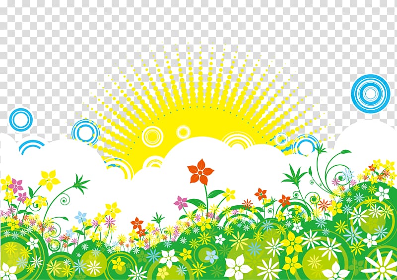 creative cartoon sun rises in the flowers transparent background PNG clipart