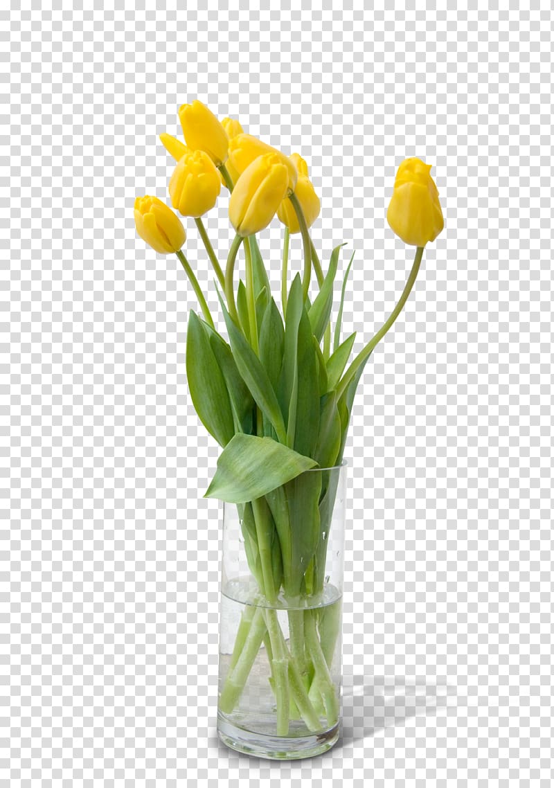 yellow tulips flower in glass vase, 720p Glass, Tulip arrangement transparent background PNG clipart