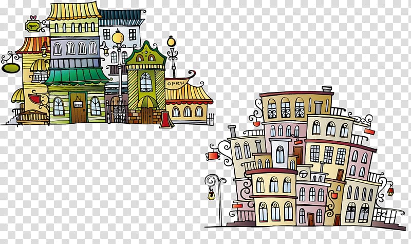 Frigiliana Cartoon Drawing , Two cartoon town transparent background PNG clipart