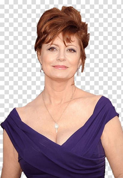 woman wearing purple V-neck dress, Susan Sarandon Hair Up transparent background PNG clipart