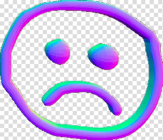 purple sad emoji graphic, Sadness Face Vaporwave Sticker, Face transparent background PNG clipart