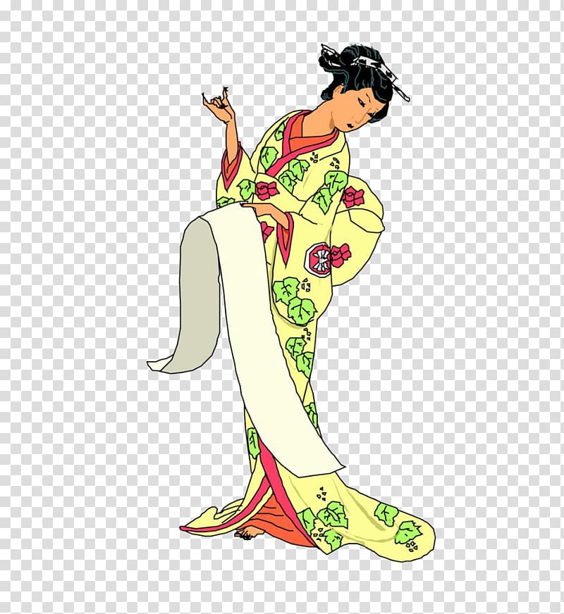 Cartoon Geisha Illustration, Japanese Geisha transparent background PNG clipart