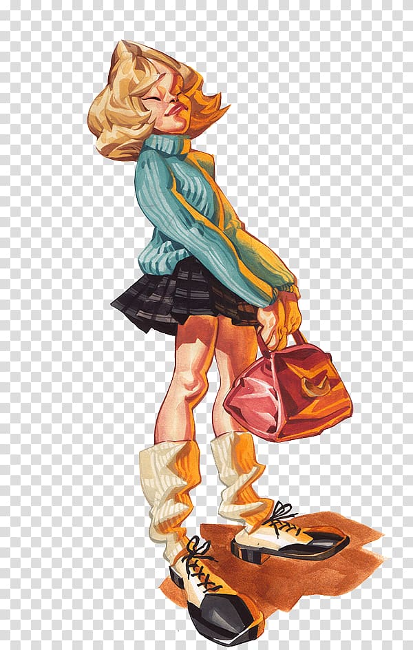 South Korea Model sheet Art Character Illustration, Cartoon women carry bags transparent background PNG clipart