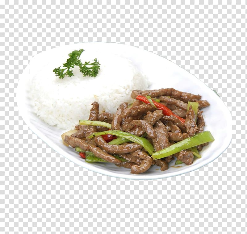 Mongolian beef Bulgogi Fried rice Pepper steak Rice cake, Rice with black pepper beef transparent background PNG clipart