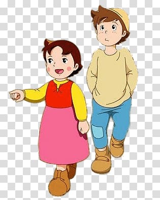 girl and boy cartoon characters, Heidi and Peter transparent background PNG clipart