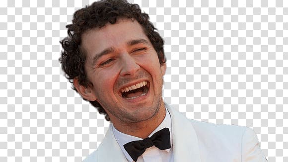 men's white top, Shia Labeouf Laughing transparent background PNG clipart