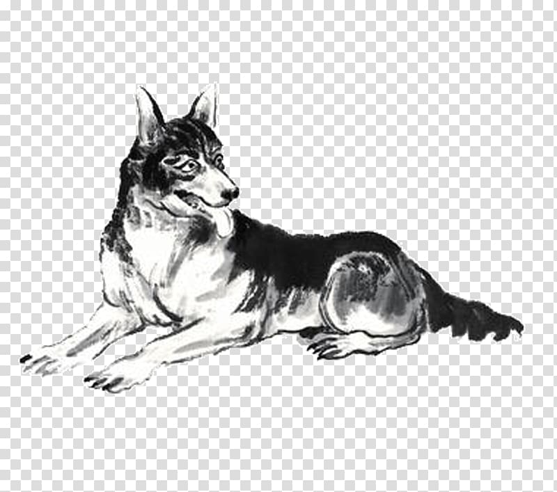 Dog Ink wash painting Chinese zodiac, h5 transparent background PNG clipart