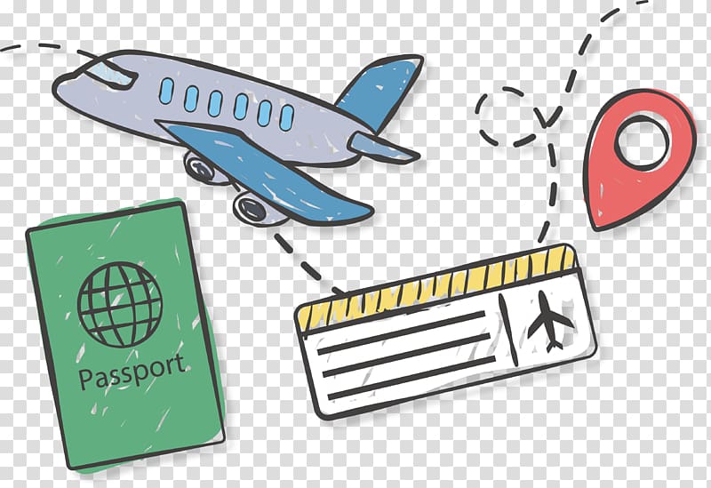 Airplane Airline ticket Travel Icon, Hand painted abroad travel ticket passport, gray and blue airplane illustration transparent background PNG clipart