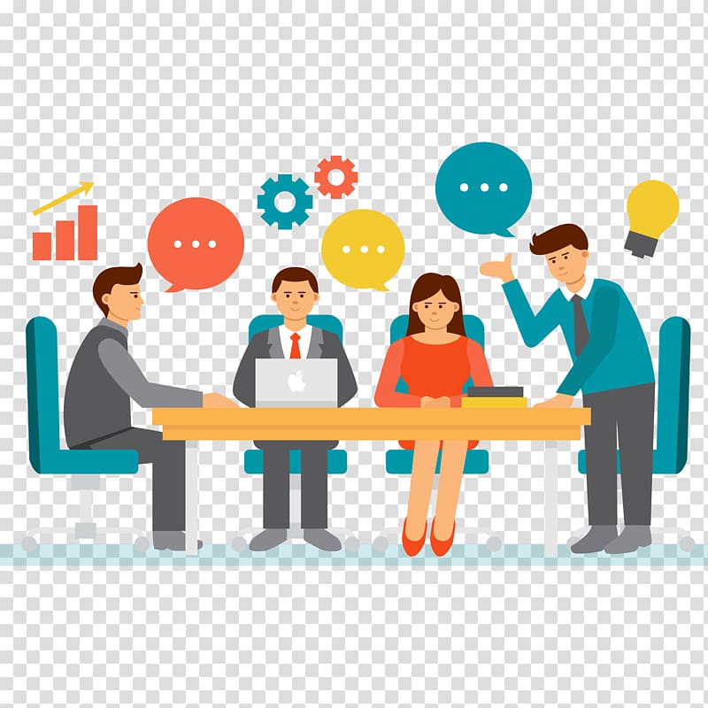 four people discussing illustration, Businessperson Meeting , teamwork transparent background PNG clipart