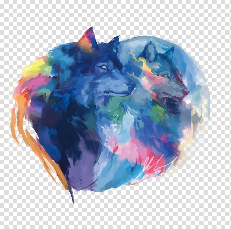 two blue wolves, Gray wolf Watercolor painting Drawing Digital art, Watercolor Blue Wolf transparent background PNG clipart