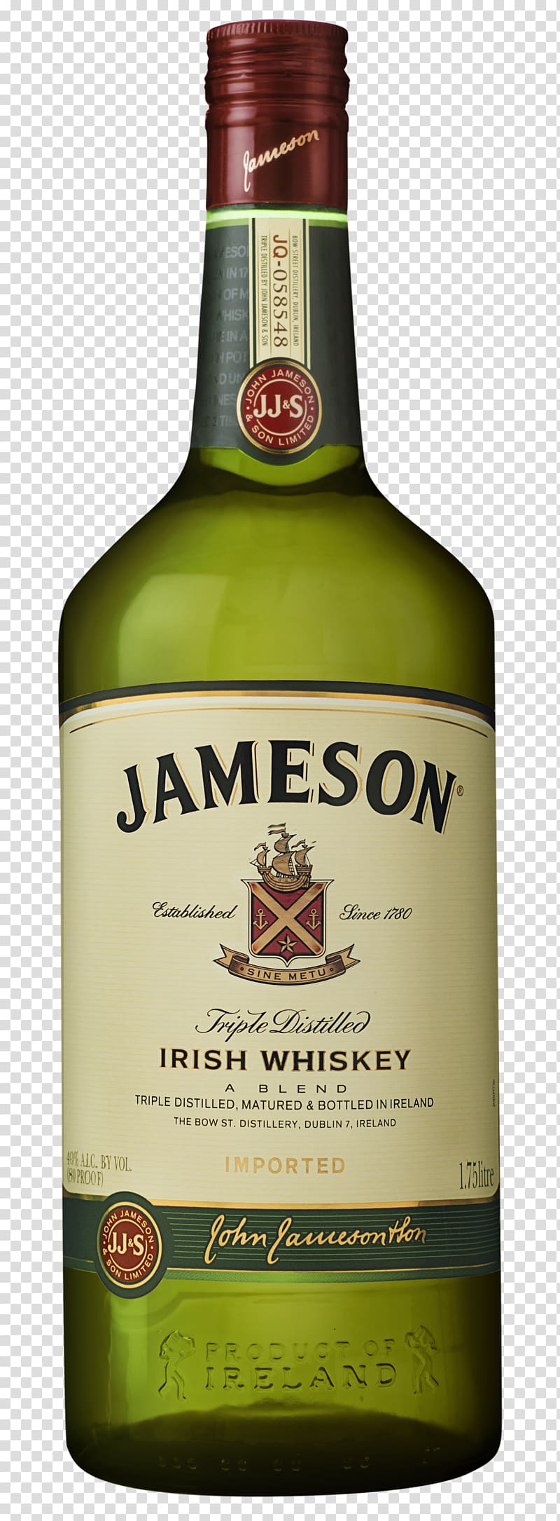 Jameson Irish Whiskey Grain whisky Distilled beverage, bottle transparent background PNG clipart