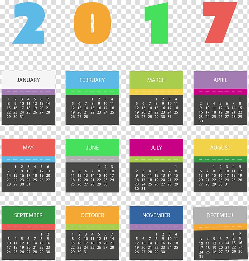 2017 calendar illustration, Calendar Scalable Graphics , 2017 Calendar transparent background PNG clipart