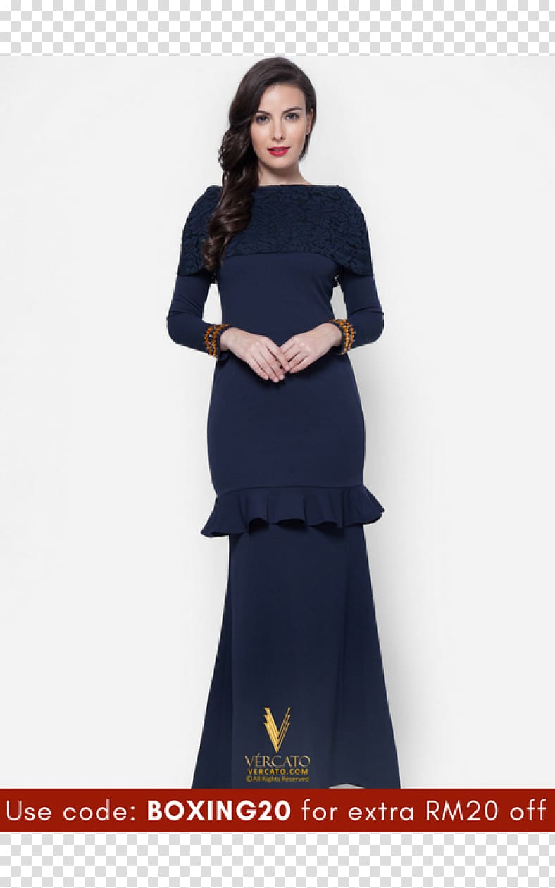 Baju Kurung Navy blue Fashion Lace Dress, dress transparent background PNG clipart