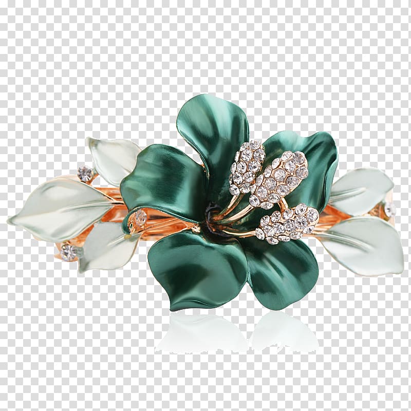 green and white flower, Barrette Capelli Ponytail Hairpin, Headdress diamond hairpin edge clip ponytail clip transparent background PNG clipart