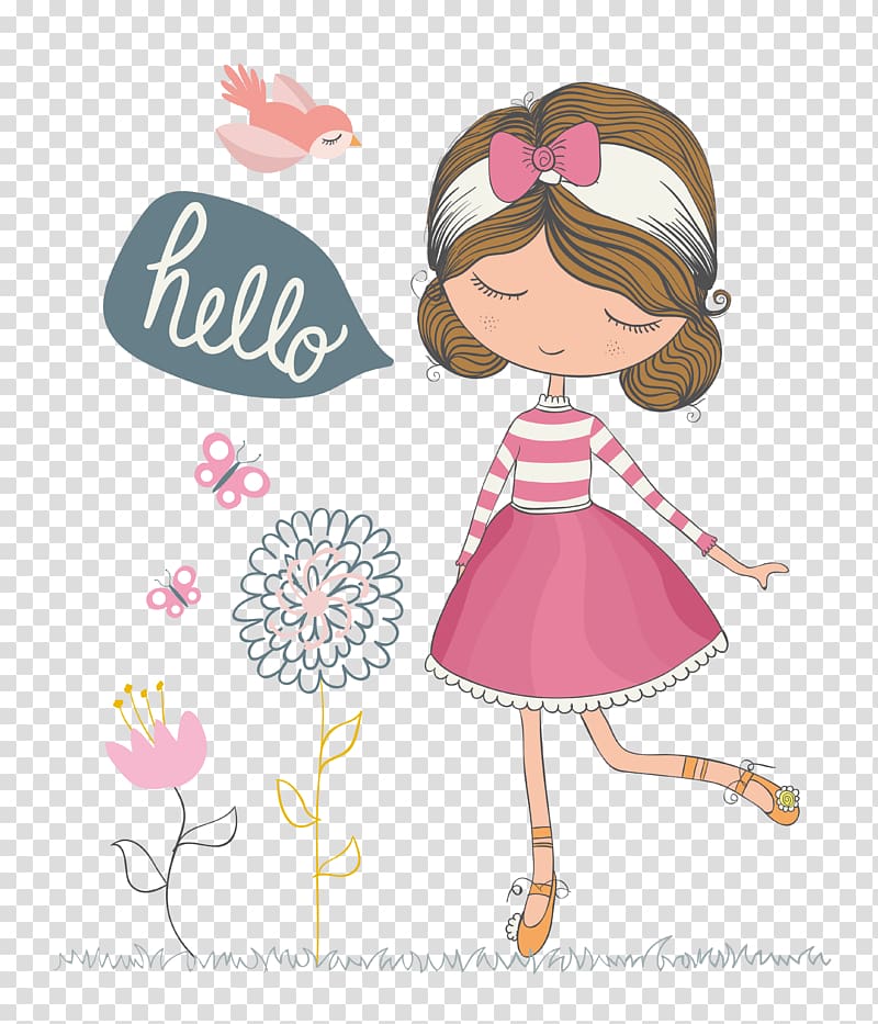 girl wearing pink and white dress illustration, Cartoon characters transparent background PNG clipart