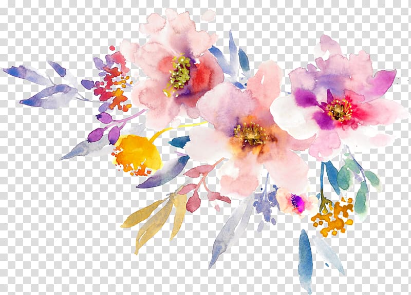 hand-painted watercolor spring flowers transparent background PNG clipart