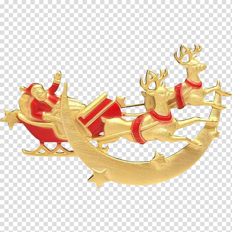 Reindeer Gold Christmas ornament, santa sleigh transparent background PNG clipart