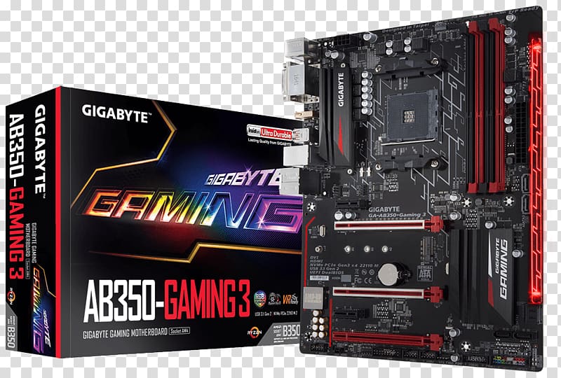 Socket AM4 Motherboard Gigabyte GA-AB350-Gaming 3 DDR4 SDRAM Ryzen, others transparent background PNG clipart