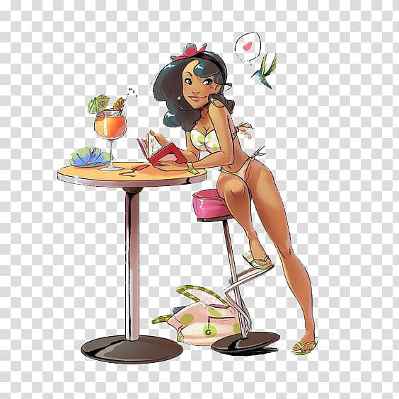 Apple juice Cartoon Illustration, Girl drinking juice transparent background PNG clipart