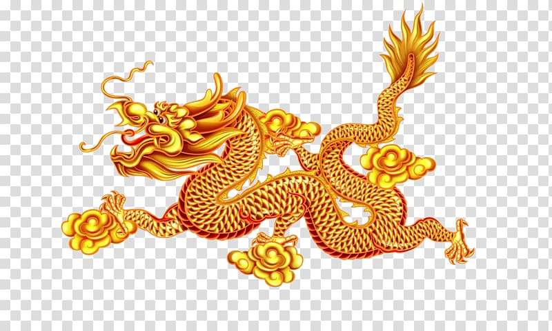 gold and red dragon illustration, Chinese dragon Chinese zodiac Rooster, Golden Dragon transparent background PNG clipart