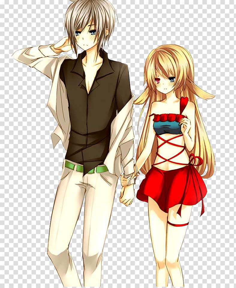 anime boy and girl drawing holding hands