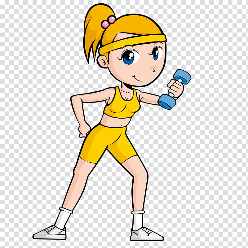 Physical exercise Cartoon Physical fitness , The girl holding the barbell transparent background PNG clipart