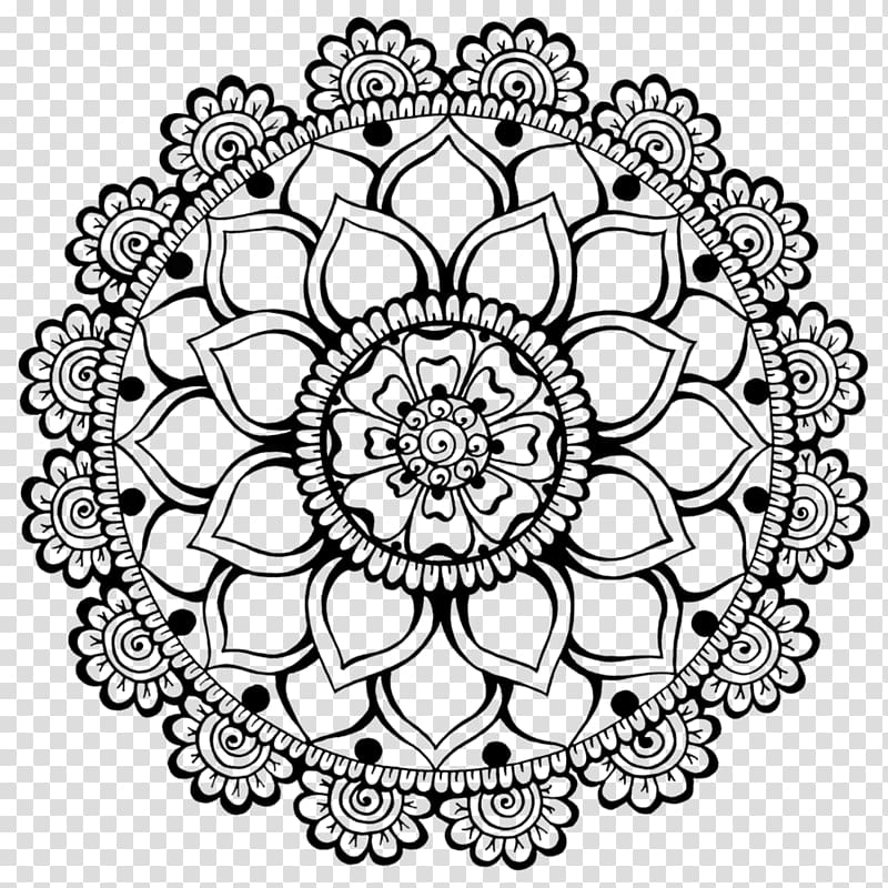 black and white mandala illustration, Henna Mehndi Art, mehndi transparent background PNG clipart