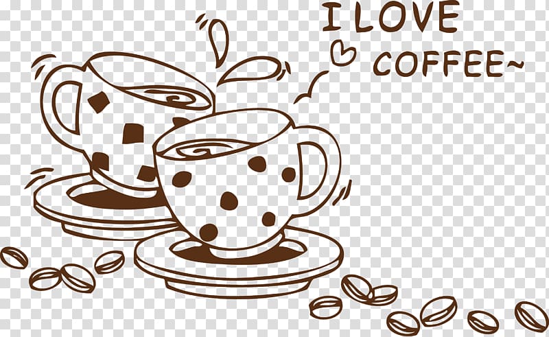 I love coffee , Coffee Cafe Wall decal Sticker, Coffee cup coffee beans transparent background PNG clipart