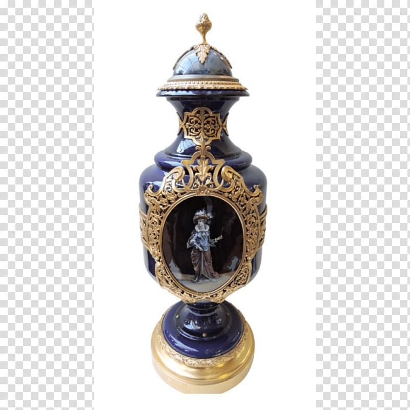 Cobalt blue 01504 Artifact Vase, bronze drum vase design transparent background PNG clipart