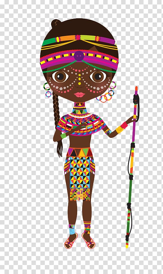 tribal woman holding weapon illustration, Africa , Hand-painted African girls transparent background PNG clipart