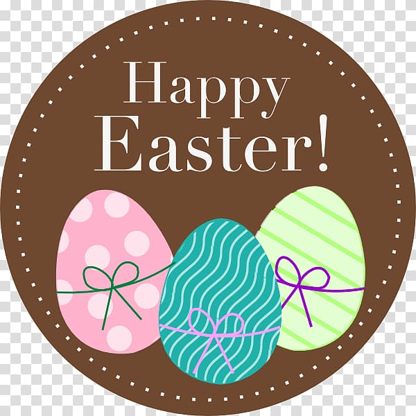 happy easter text overlay and three assorted-color easter eggs art, Happy Easter transparent background PNG clipart