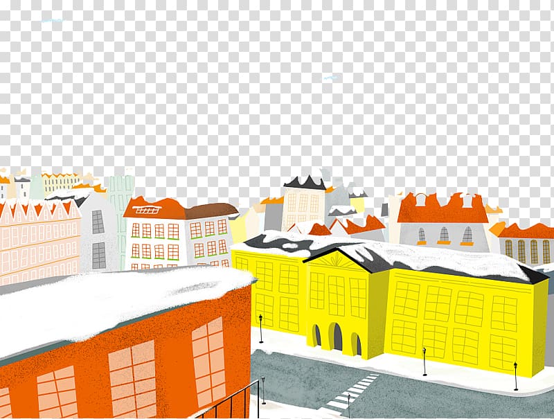 Drawing Cartoon, Cartoon snowy city streets transparent background PNG clipart