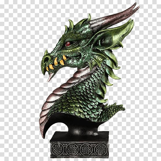 Green Sculpture Yellow Blue Statue, dragon face transparent background PNG clipart