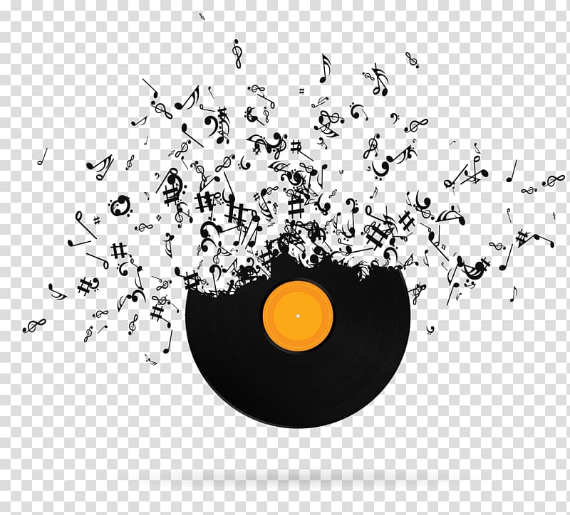 musical note dispersion of vinyl disc , Musical note Phonograph record, Music CD transparent background PNG clipart