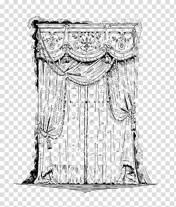 Furniture Line art White Sketch, antique curtains transparent background PNG clipart