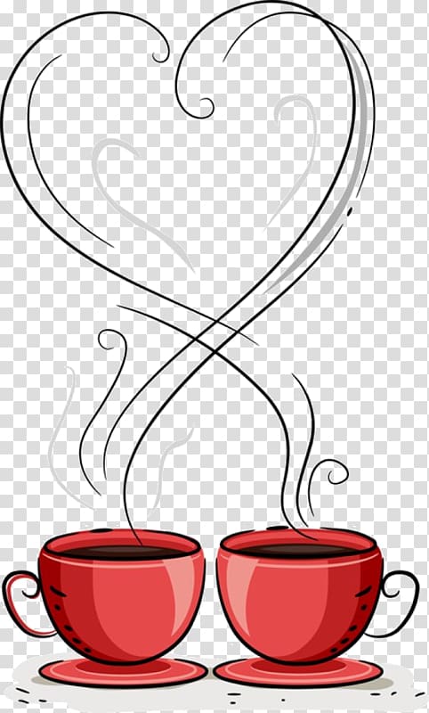 hand-painted decorative love red coffee cup transparent background PNG clipart