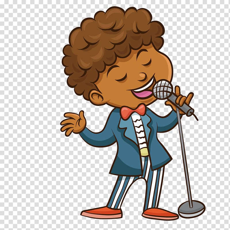 Cartoon Singing , Take the microphone singing curls men transparent background PNG clipart