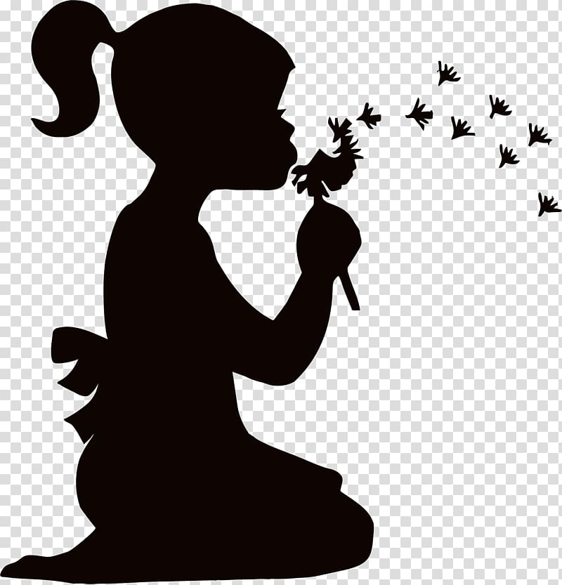 Wall decal Girl, Dandelions transparent background PNG clipart
