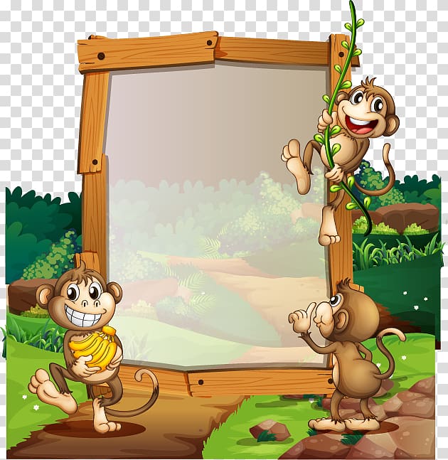 Cartoon Illustration, Small Monkey Forest publicity boards transparent background PNG clipart