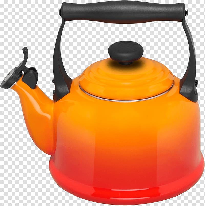 Whistling kettle Kitchen stove Whistle Induction cooking, Orange Kettle transparent background PNG clipart