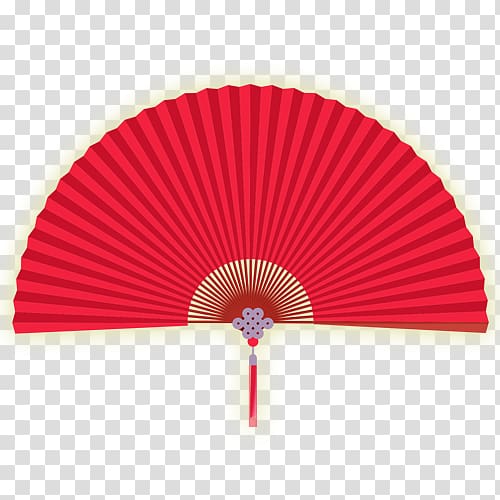 Paper Red Hand fan, Red paper folding fan transparent background PNG clipart