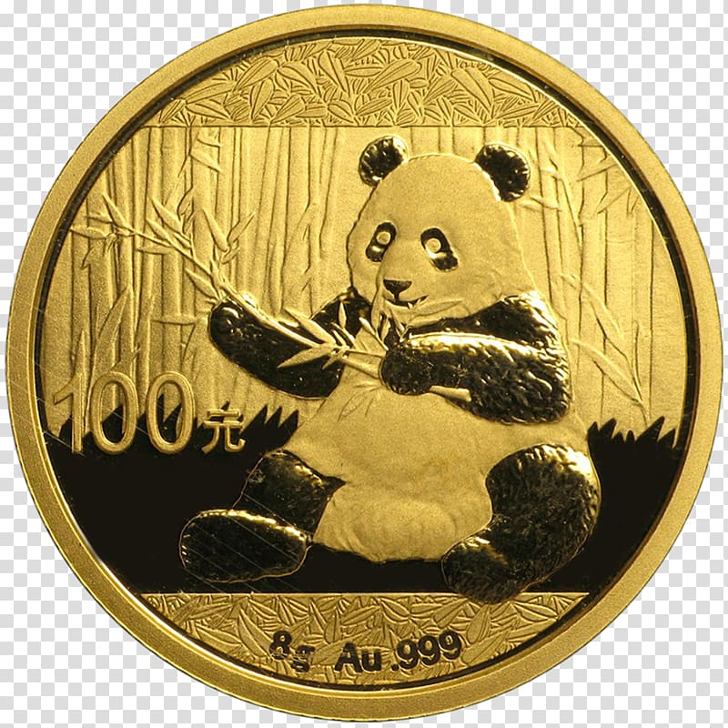 Giant panda Chinese Gold Panda Bullion coin, gold transparent background PNG clipart