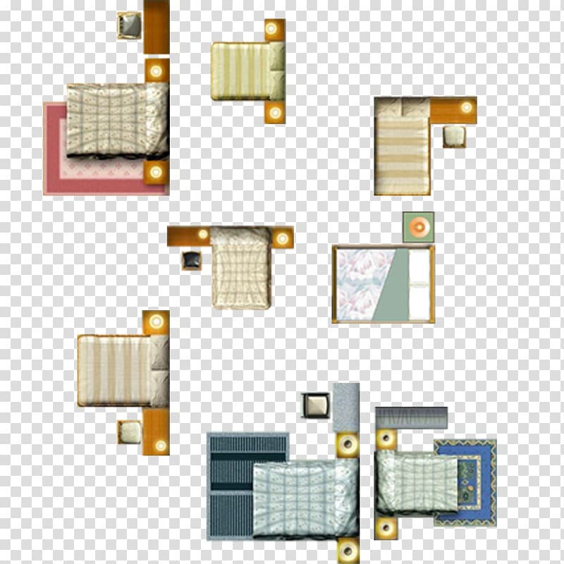 bedroom collage illustration, Nightstand Table Floor plan Bed Furniture, Bed and bedside table layout transparent background PNG clipart