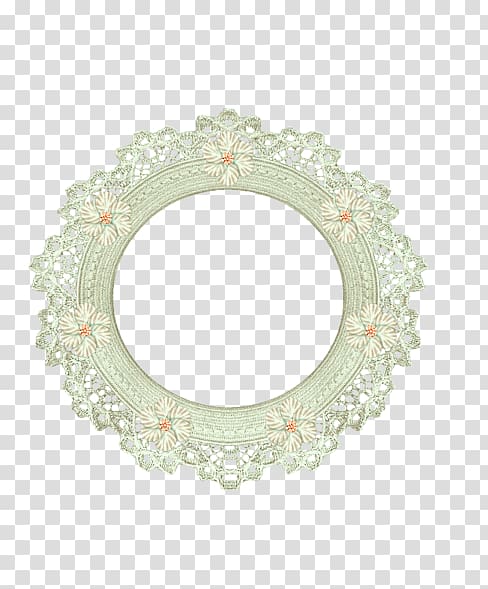 round white floral wreath , Paper Lace Frames Textile, Green vintage lace border material transparent background PNG clipart