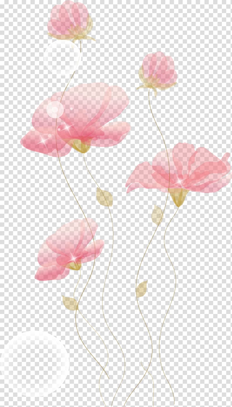 Hand-painted flowers, animated pink flowers transparent background PNG clipart