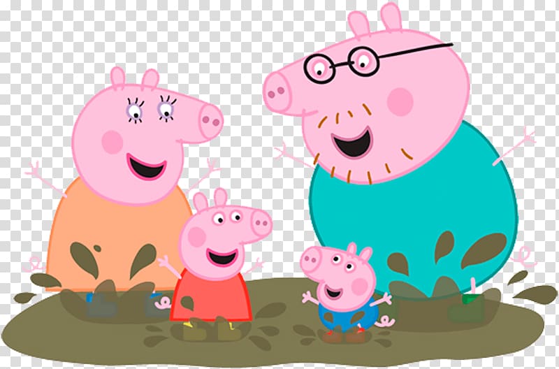 Peppa Pig family illustration, Pig Wall decal Muddy Puddles Sticker Mural, peppa transparent background PNG clipart