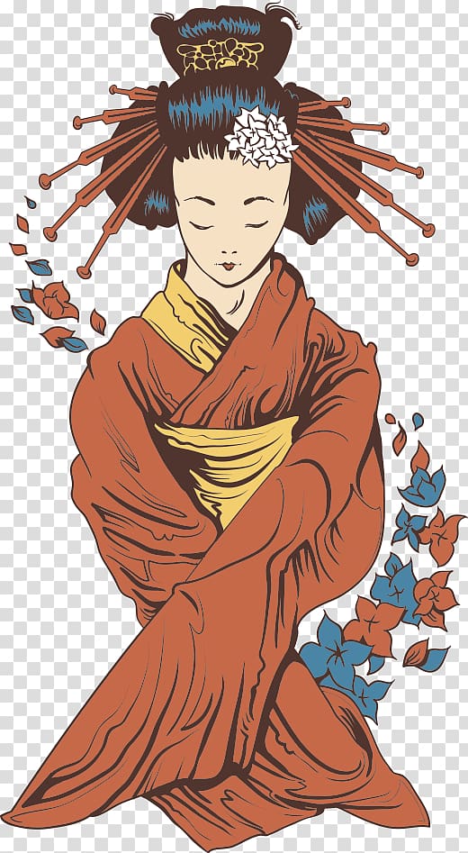 geisha illustration, Japanese Geisha Illustration, Japanese Geisha transparent background PNG clipart