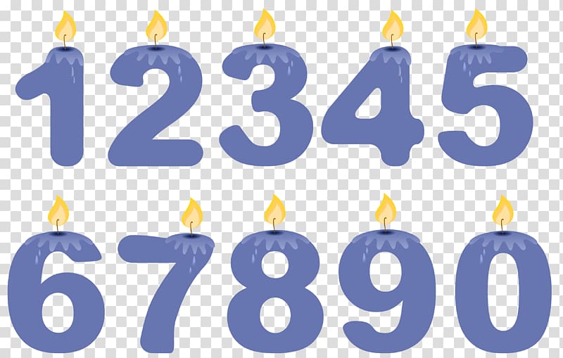1234567890 lighted candles illustration, Birthday cake Candle , Numbers Birthday Candles Blue transparent background PNG clipart